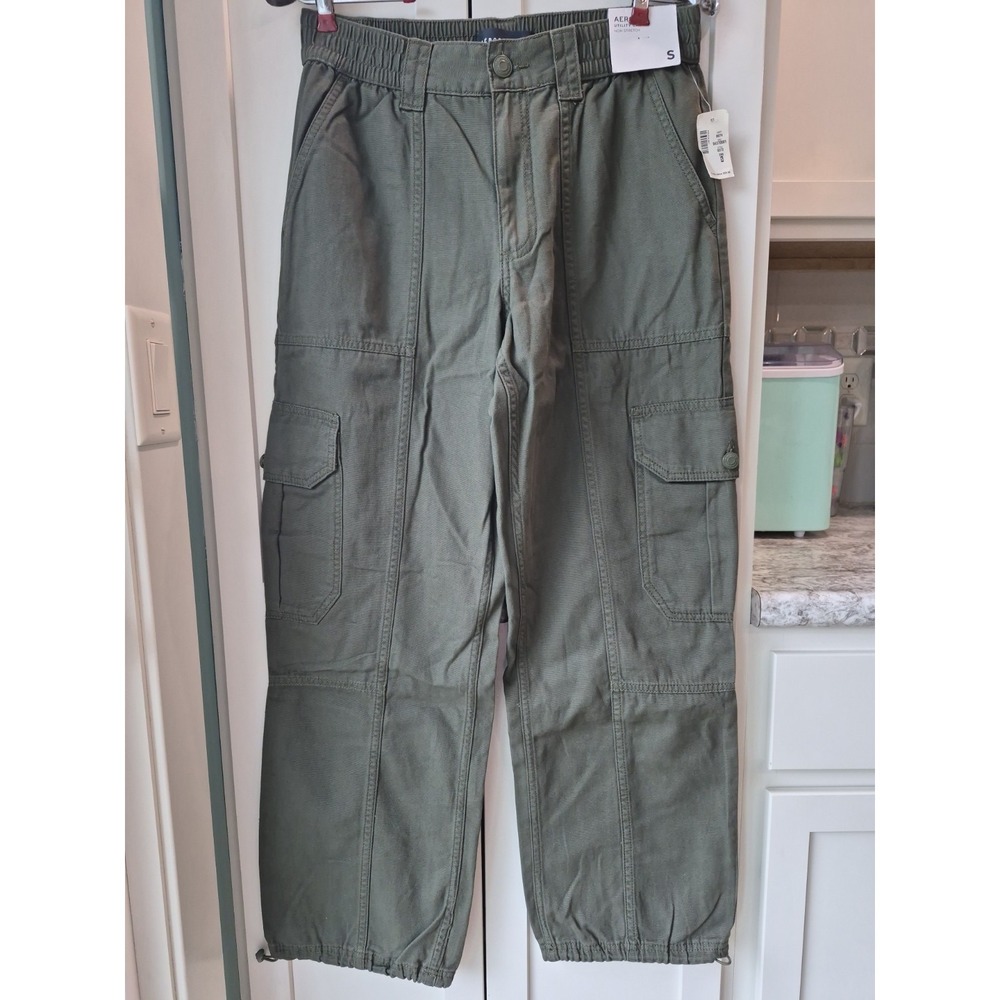 Aeropostale Utility Cargo Straight Leg Baggy Pants Green Pockets Mid Rise Sz S